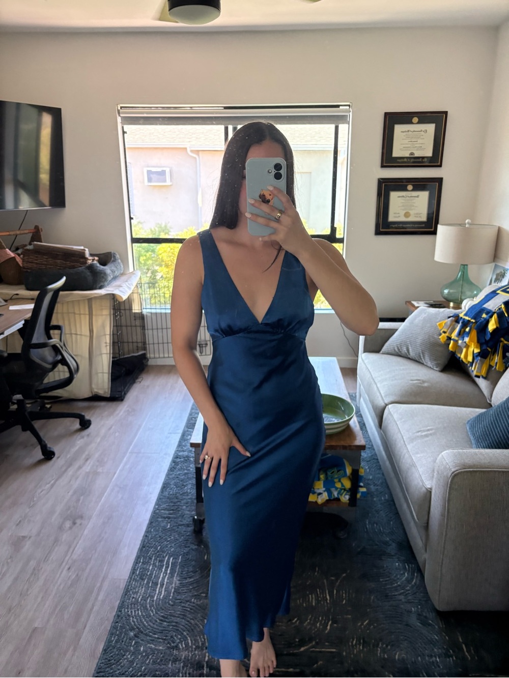 Hello Molly Midnight Blue Satin V-Neck Maxi Dress